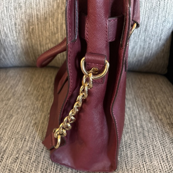 Michael Kors Merlot Hamilton Saffiano Leather  Satchel Shoulder Handbag - Picture 3 of 7